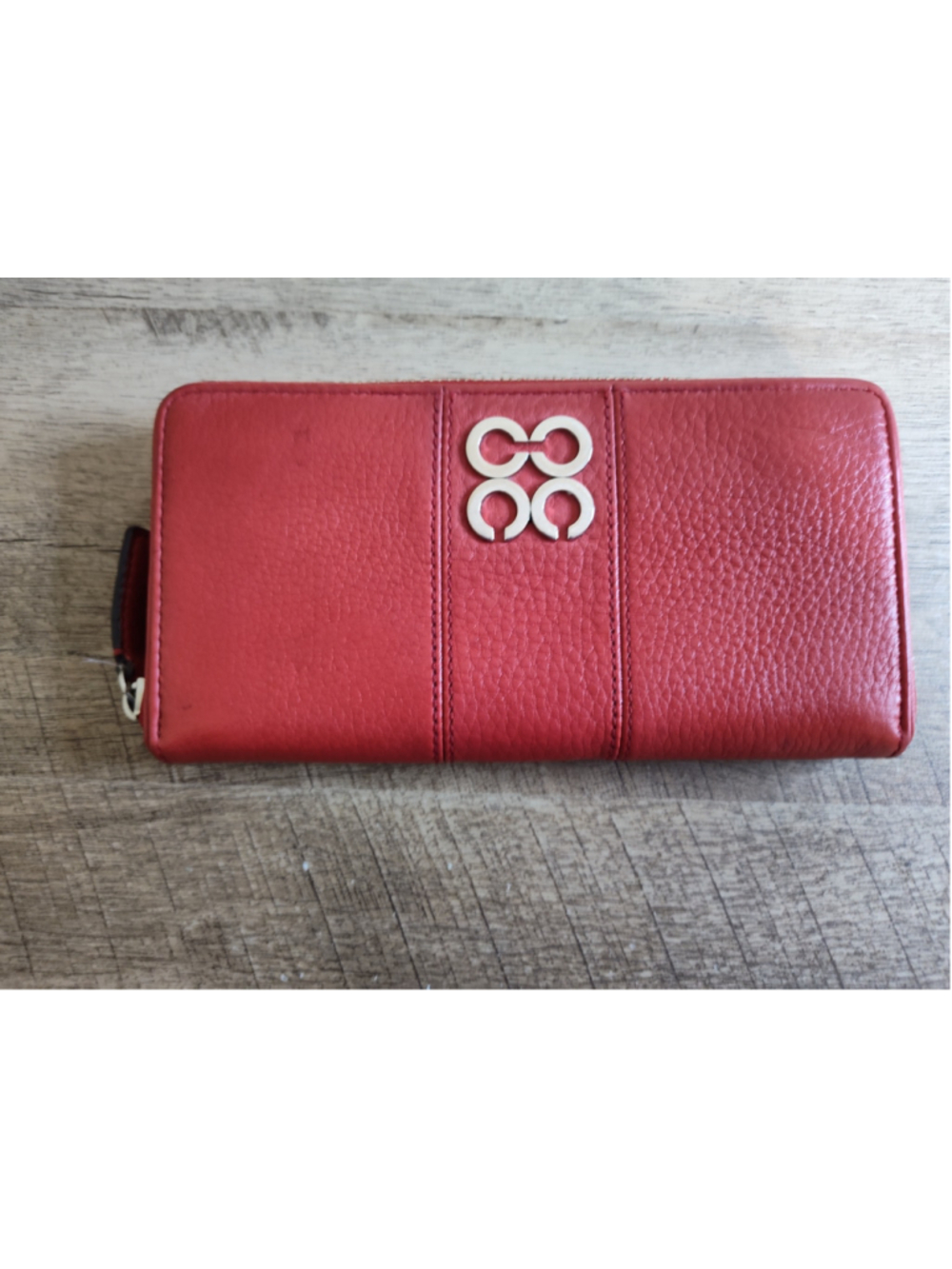 Women's Coach Red Leather Zip Around Wallet One Size